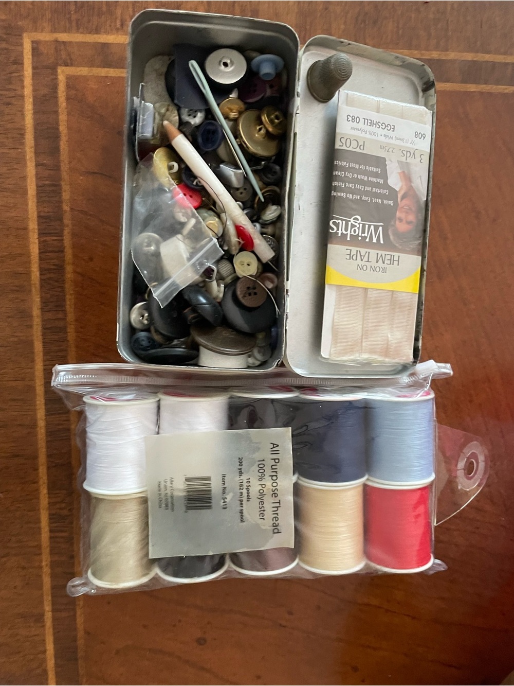 Vintage Home Sewing Notions Set in Gray, White, Red, Cream